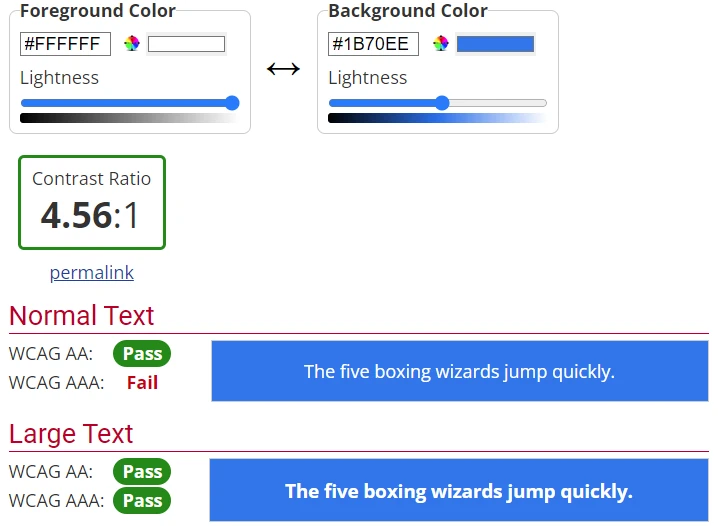 WebAIM tool showing updated colors to make the banner compliant