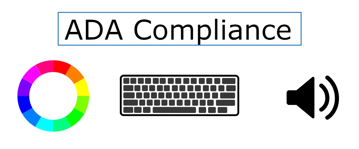 ADA Compliance, a color wheel, a keyboard, and a speaker