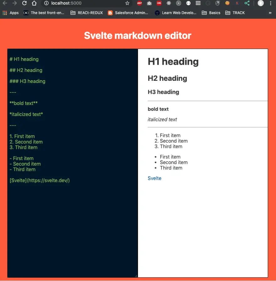 The side by side view of the markdown editor from Nikhil Karkra's article